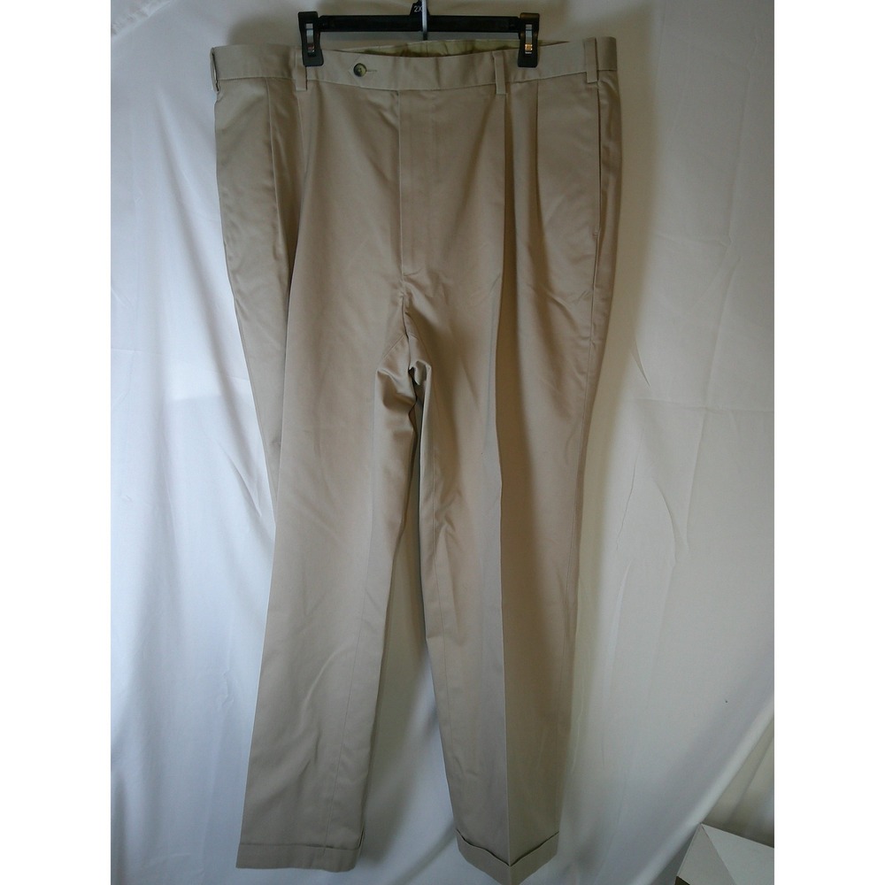 Jos A Bank‎ Traveler Twill Pants Mens 42x30 Khaki Tan Pleated Cuffed NWT $115